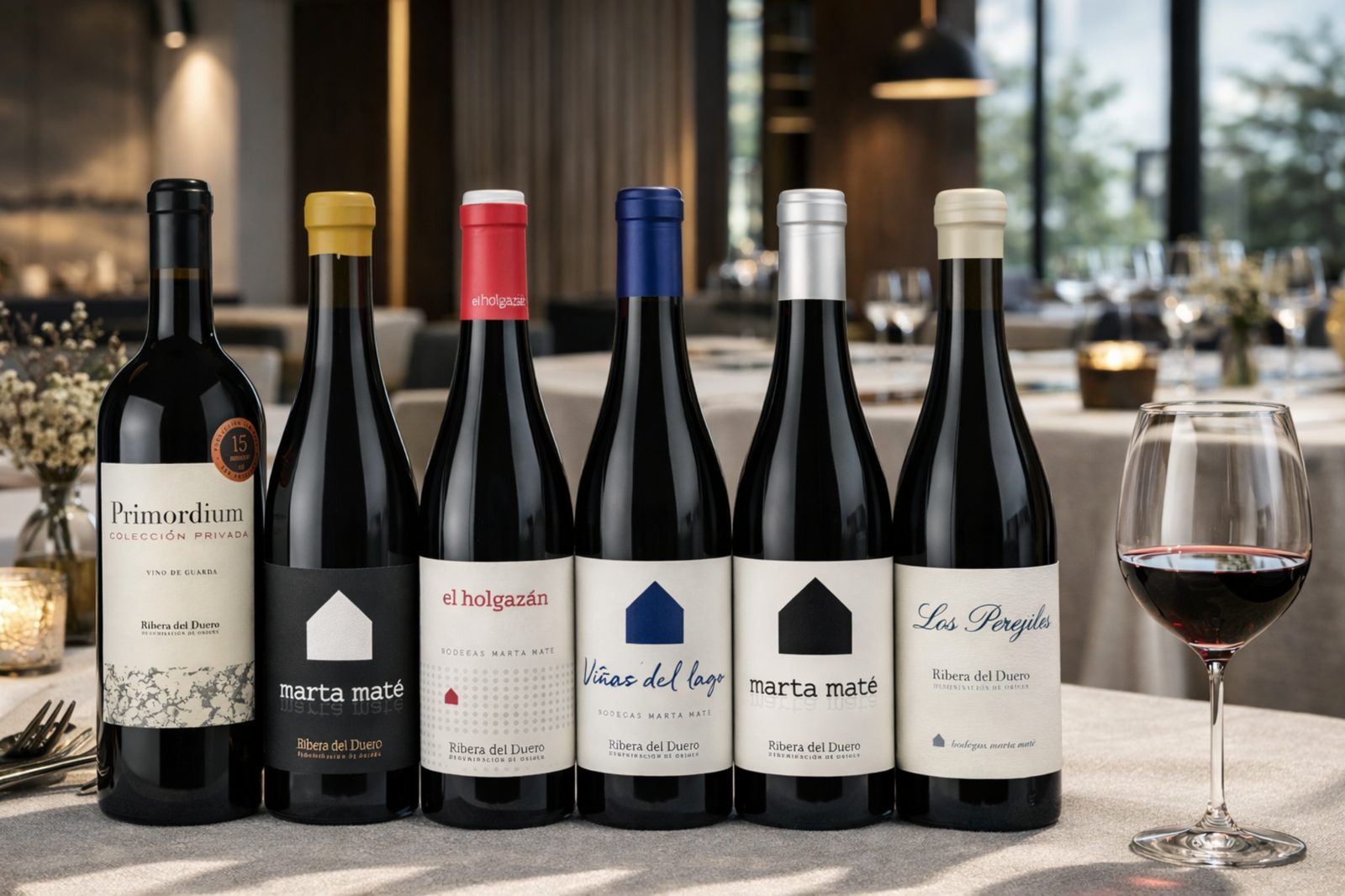 Vinos de Bodegas Marta Maté en Ribera del Duero sobre mesa