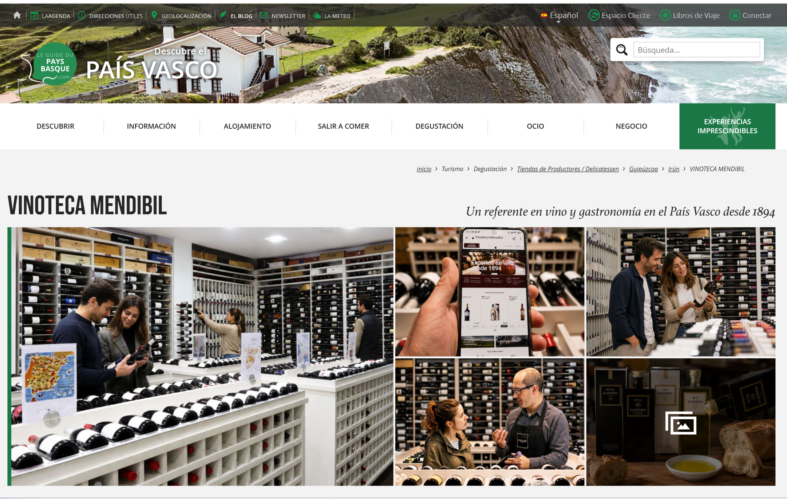 Ficha de Vinoteca Mendibil en Le Guide du Pays Basque, guía especializada en turismo y gastronomía del País Vasco.